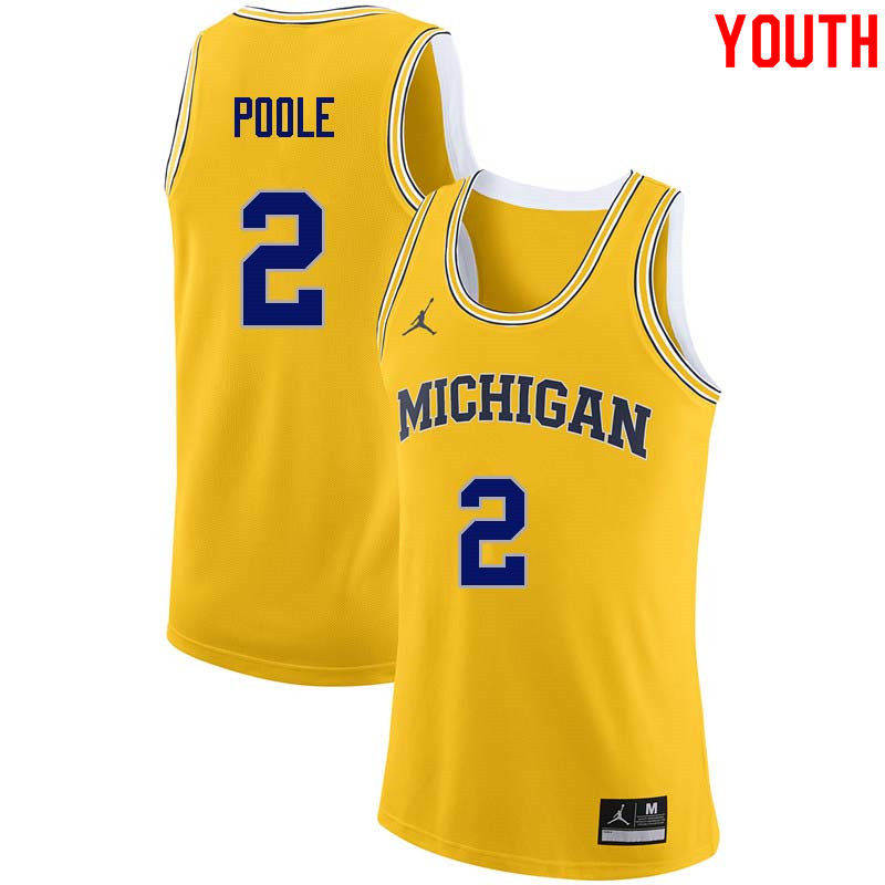 Youth #2 Jordan Poole Michigan Wolverines College Basketball Jerseys Sale-Yellow - Click Image to Close